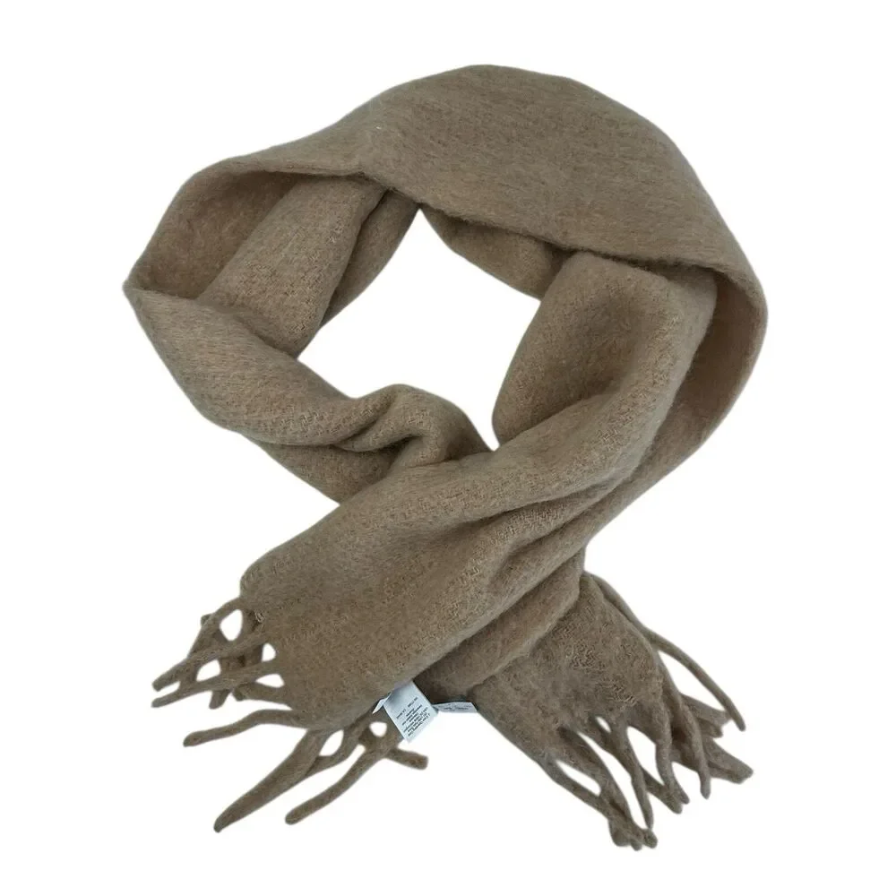 NEW J Crew Brushed Knit Woven Scarf 81x15 Camel Brown Fringe BU713 Classic Prep